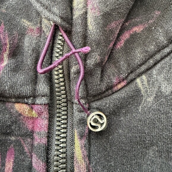 Lululemon Scuba Hoodie VTG RARE OG Protea Floral Print Black Pink Green Size 6 - Picture 4 of 14